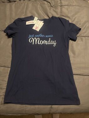 LuLaRoe Navy Tee with White & Light Blue "Monday" Script